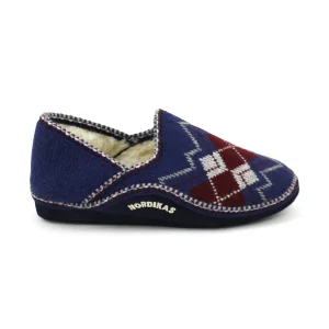 Nordikas 30 Rombos – Zapatilla de hombre cerrada de lana con suela de serraje en marino-gris