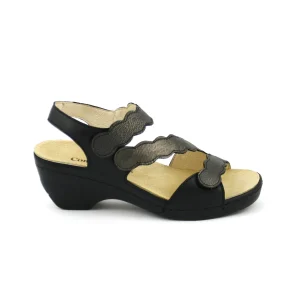 Comfort Class 863 – Sandalia en piel con velcros cuña alta y plantilla en negro