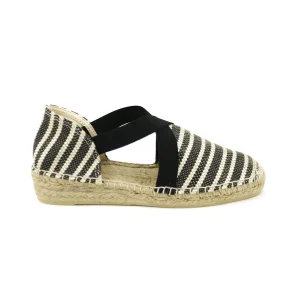 Anser 300 – Alpargata con elástico cruzado y cuña baja en negro-blanco