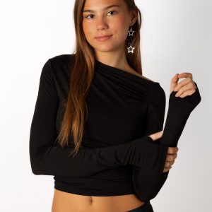 Camiseta Escote Drapeado Negro