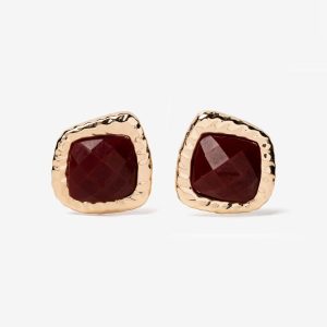 Pendientes Piedra Roja Dorado